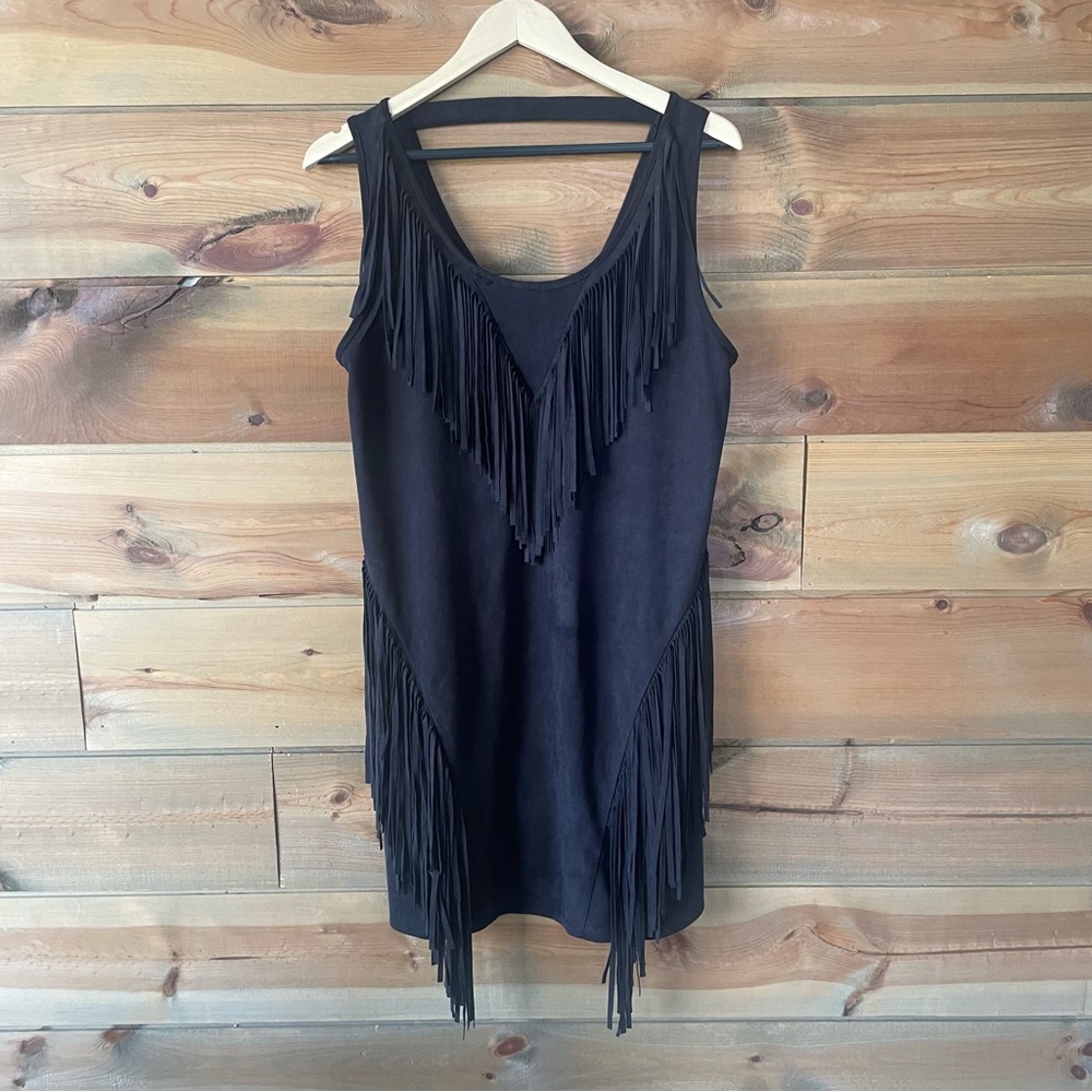 Black Suede Fringe Dress